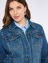 Denim jacket with rhinestone pinstripe image number 3