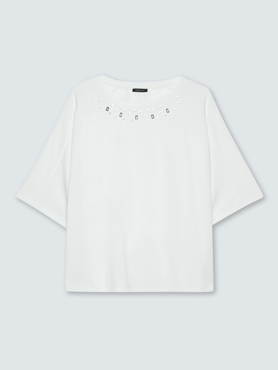 Sweatshirt with neckline embellishments