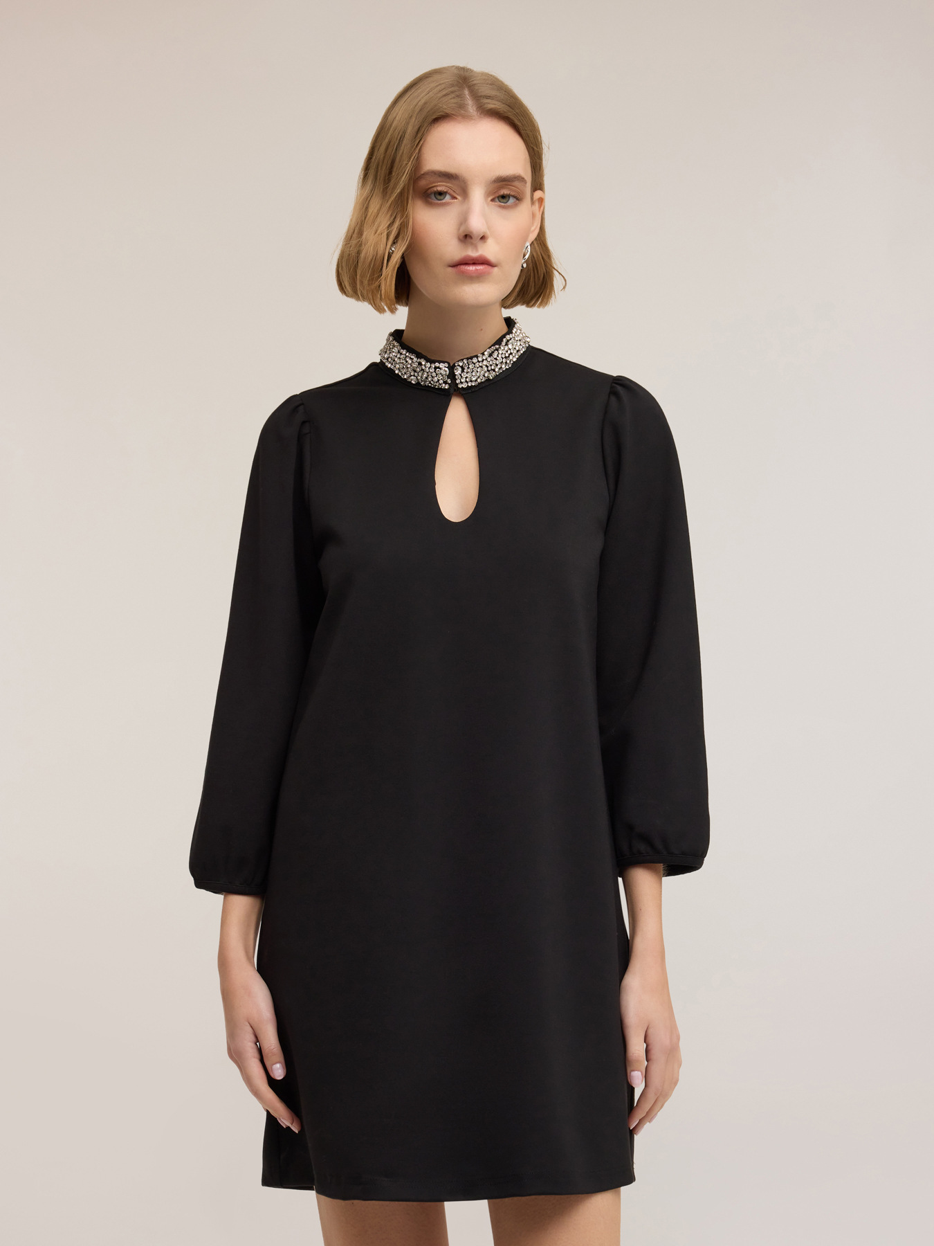 Milano stitch dress with embroidered collar image number 2