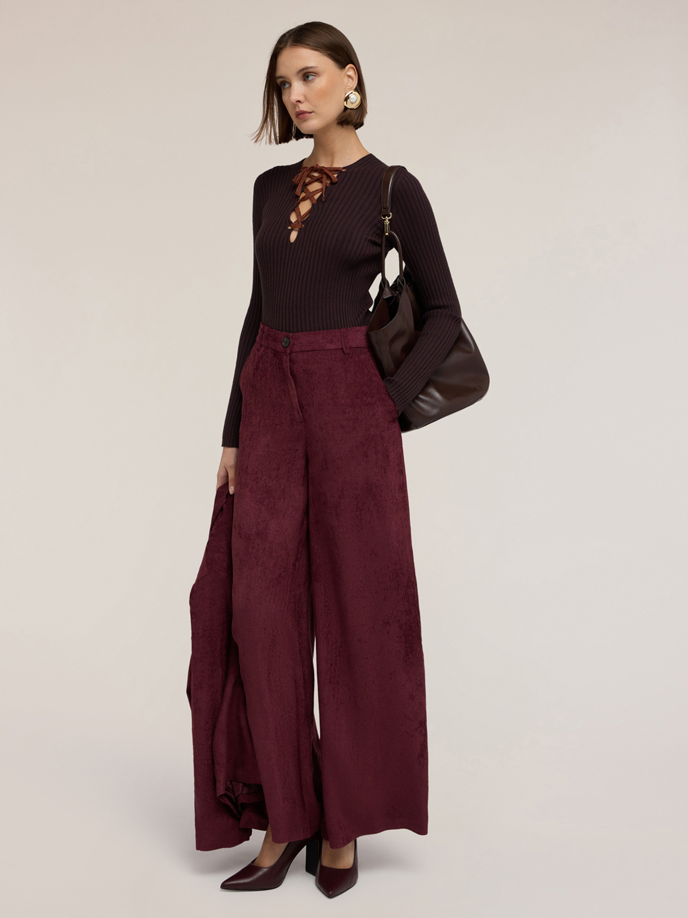 Maglia a coste con lacci in misto viscosa image number 0