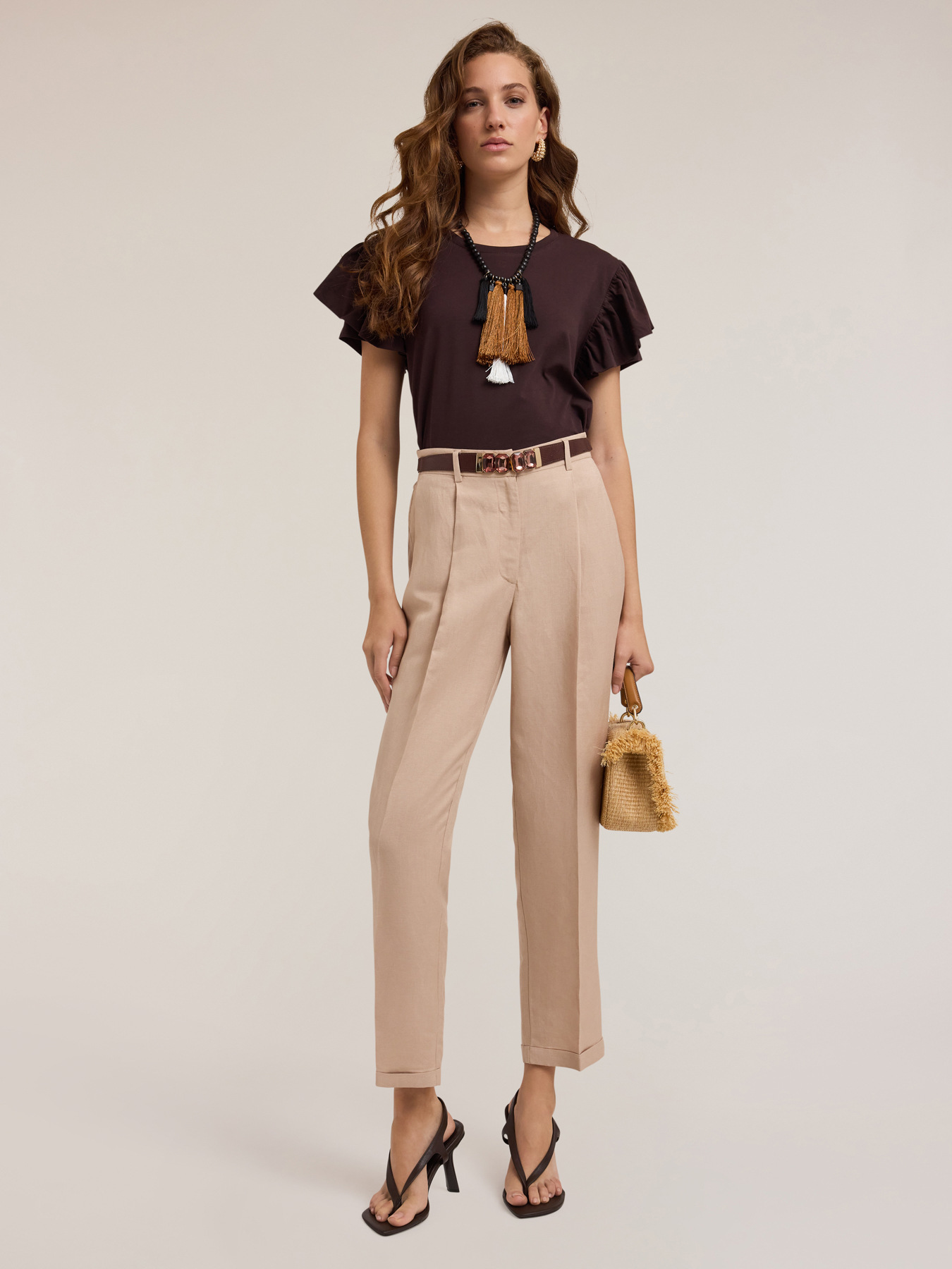 Viscose linen regular trousers image number 0