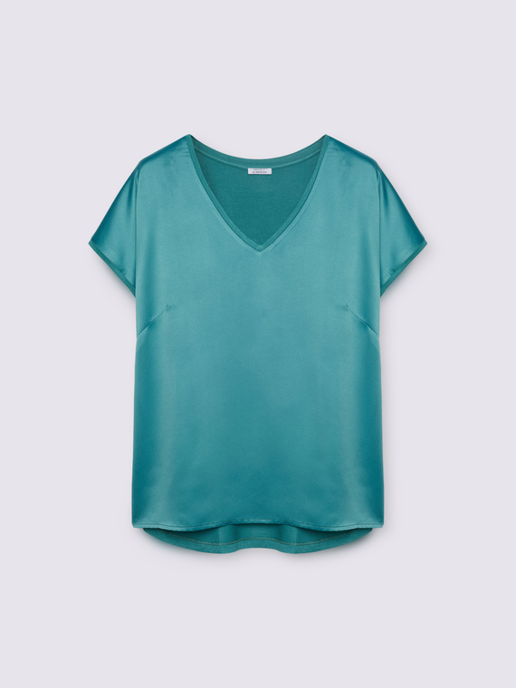 T-shirt bimatière avec col en V