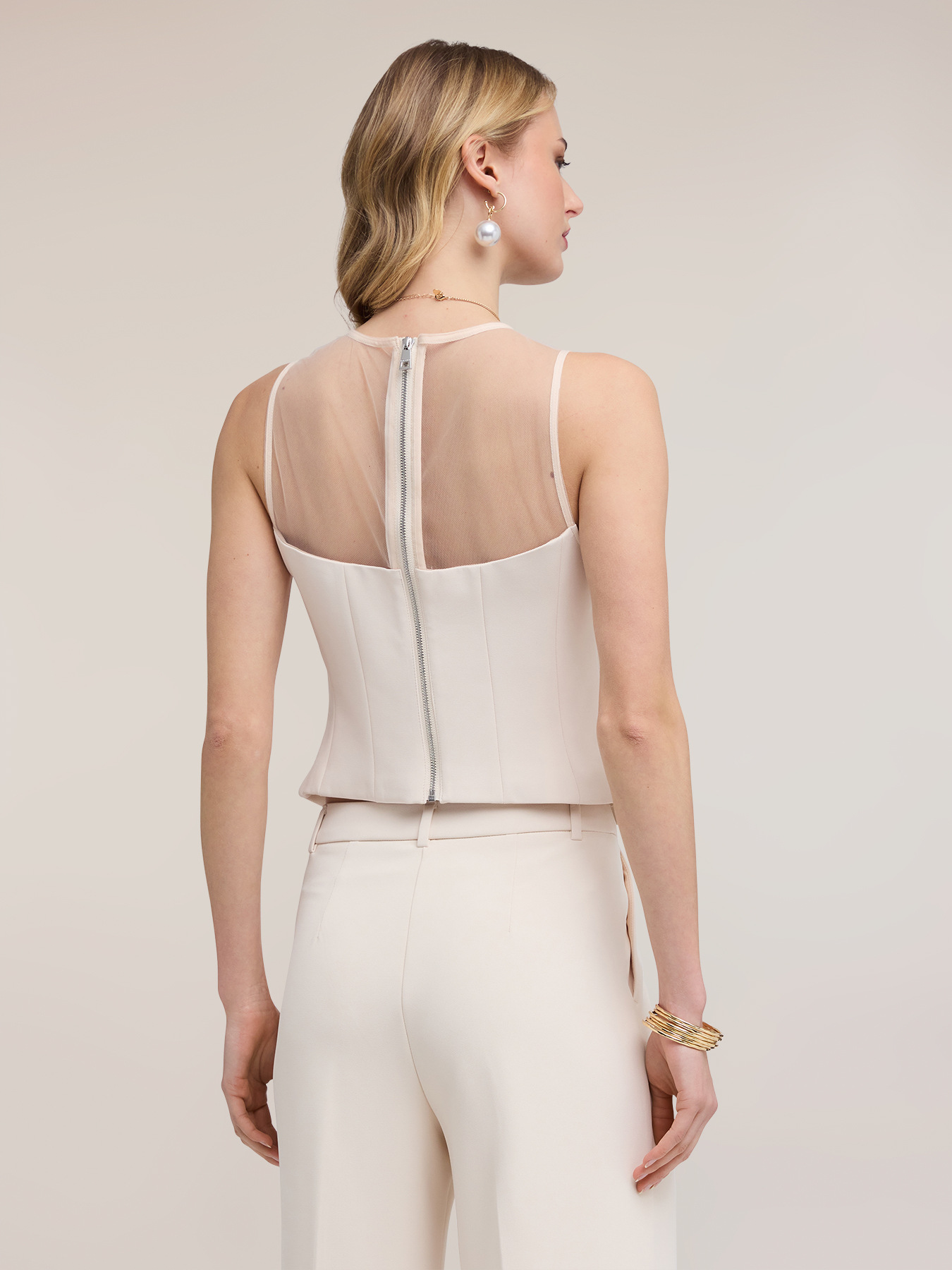 Cr&ecirc;pe top with tulle inserts image number 1