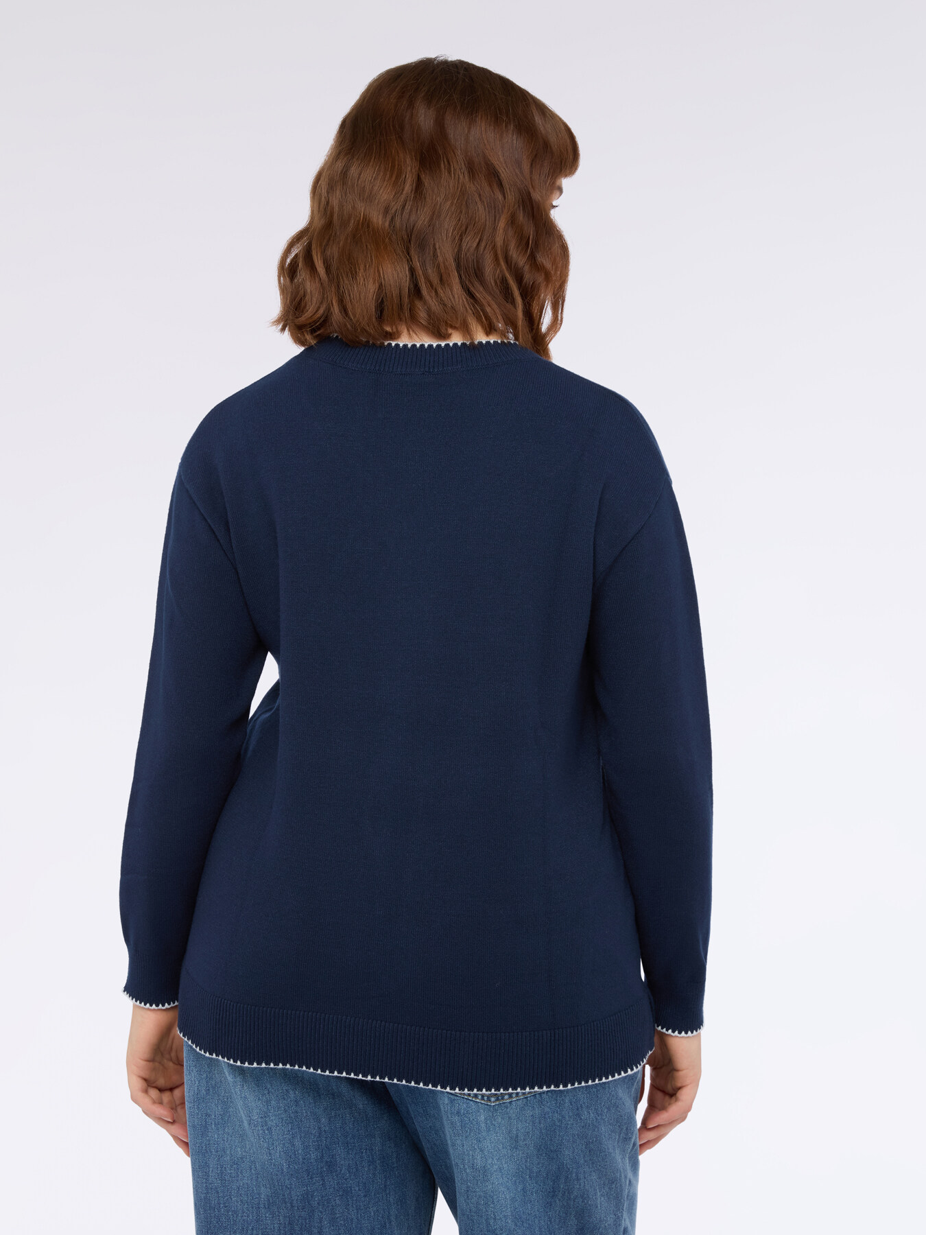 Sweater with floral embroidery and V-neck image number 1
