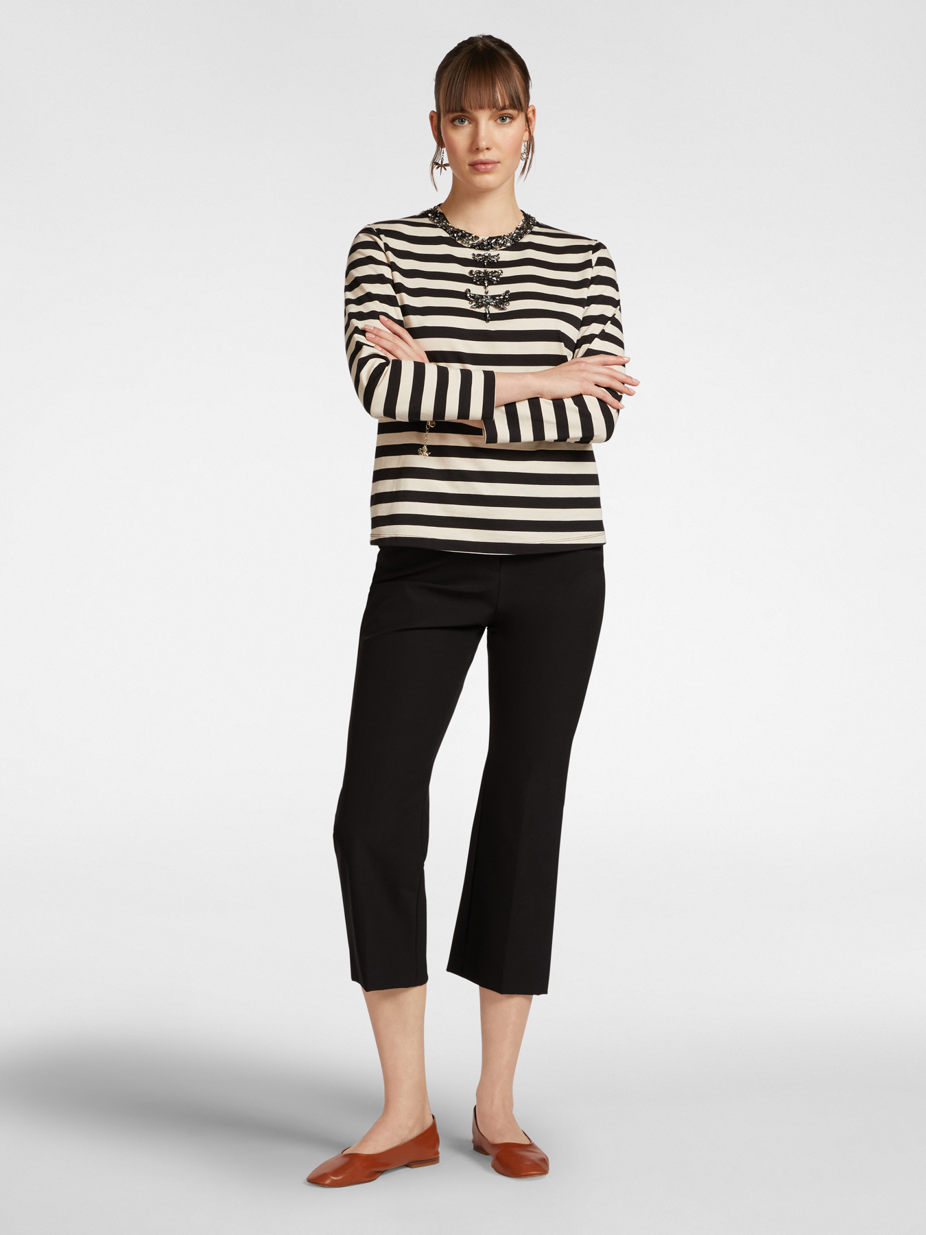 Striped T-shirt with dragonflies embroidery image number 2