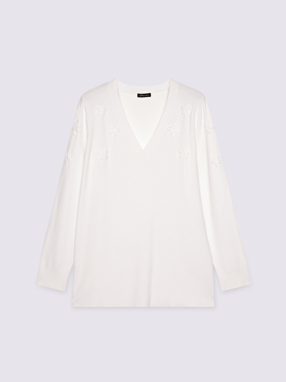Pull à col en V avec broderie florale