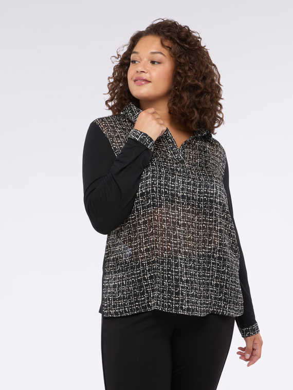 Two-material T-shirt with print