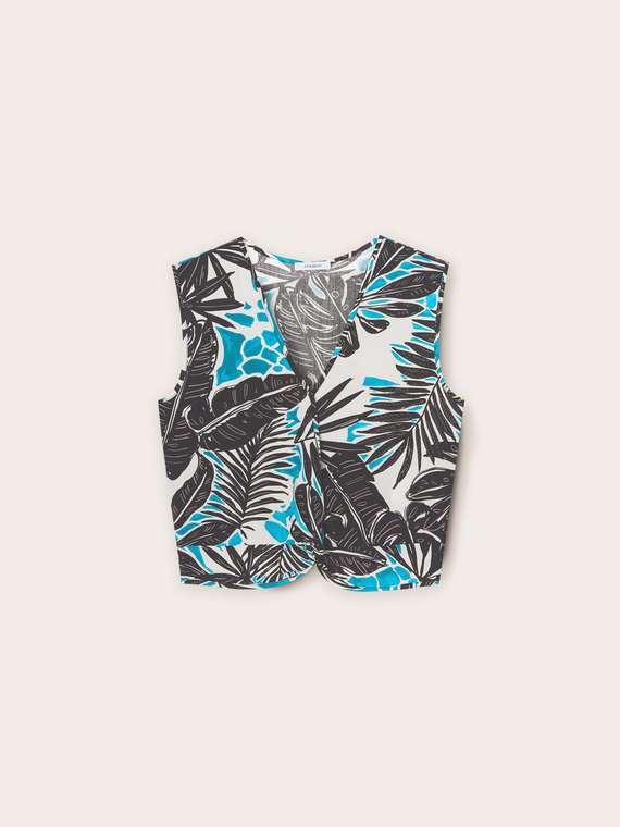 Top corto con nodo fantasia tropical