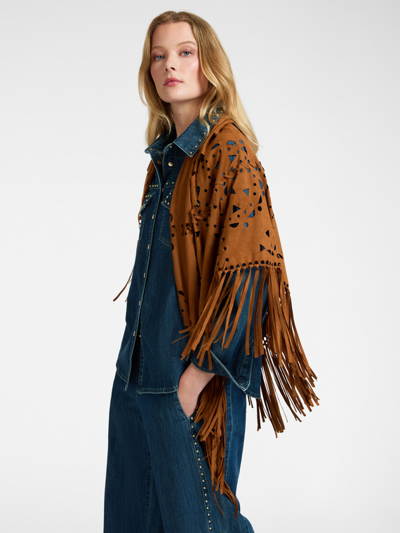 Perforated shawl with fringes