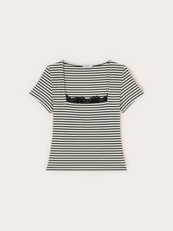 Striped t-shirt with lace detail