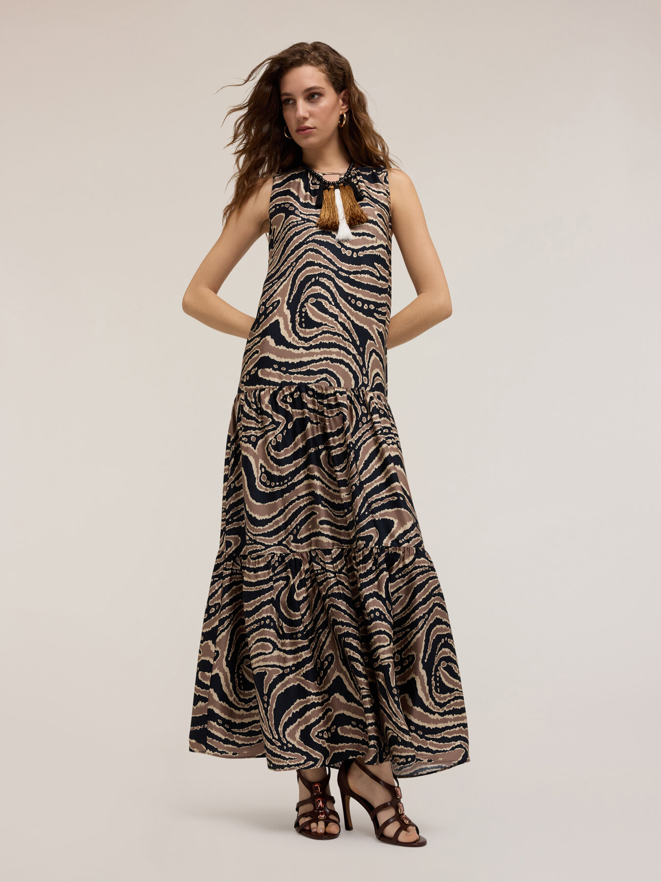 Printed long tiered dress image number 0