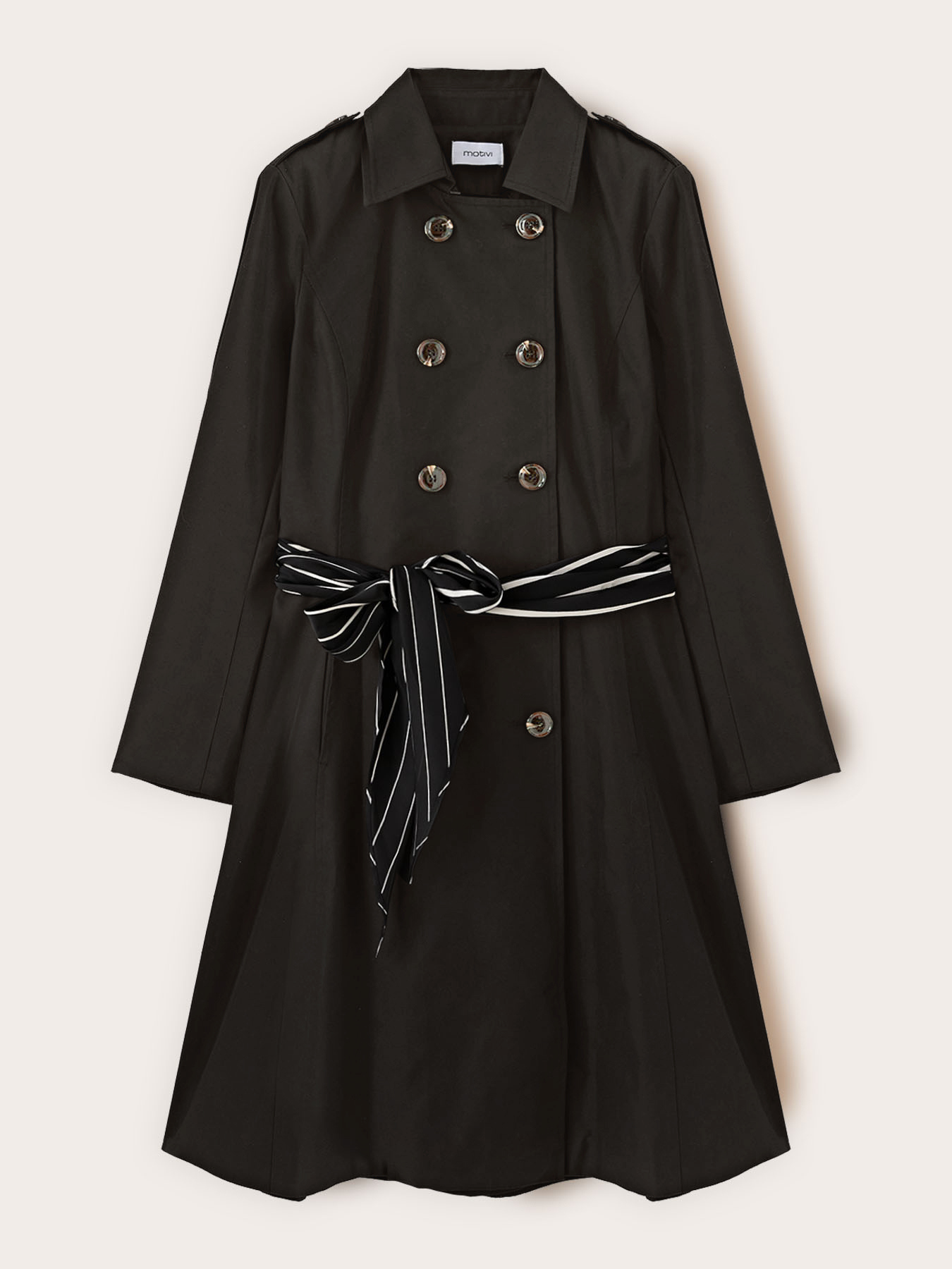 Mixed cotton drill trench coat with double belt image number 5
