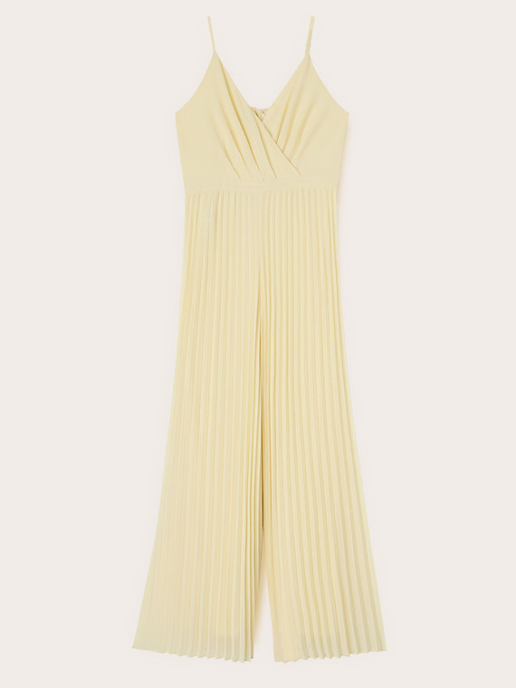 Long pleated georgette jumpsuit