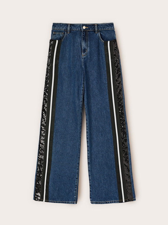 Palazzo-Jeans mit seitlichen Streifen