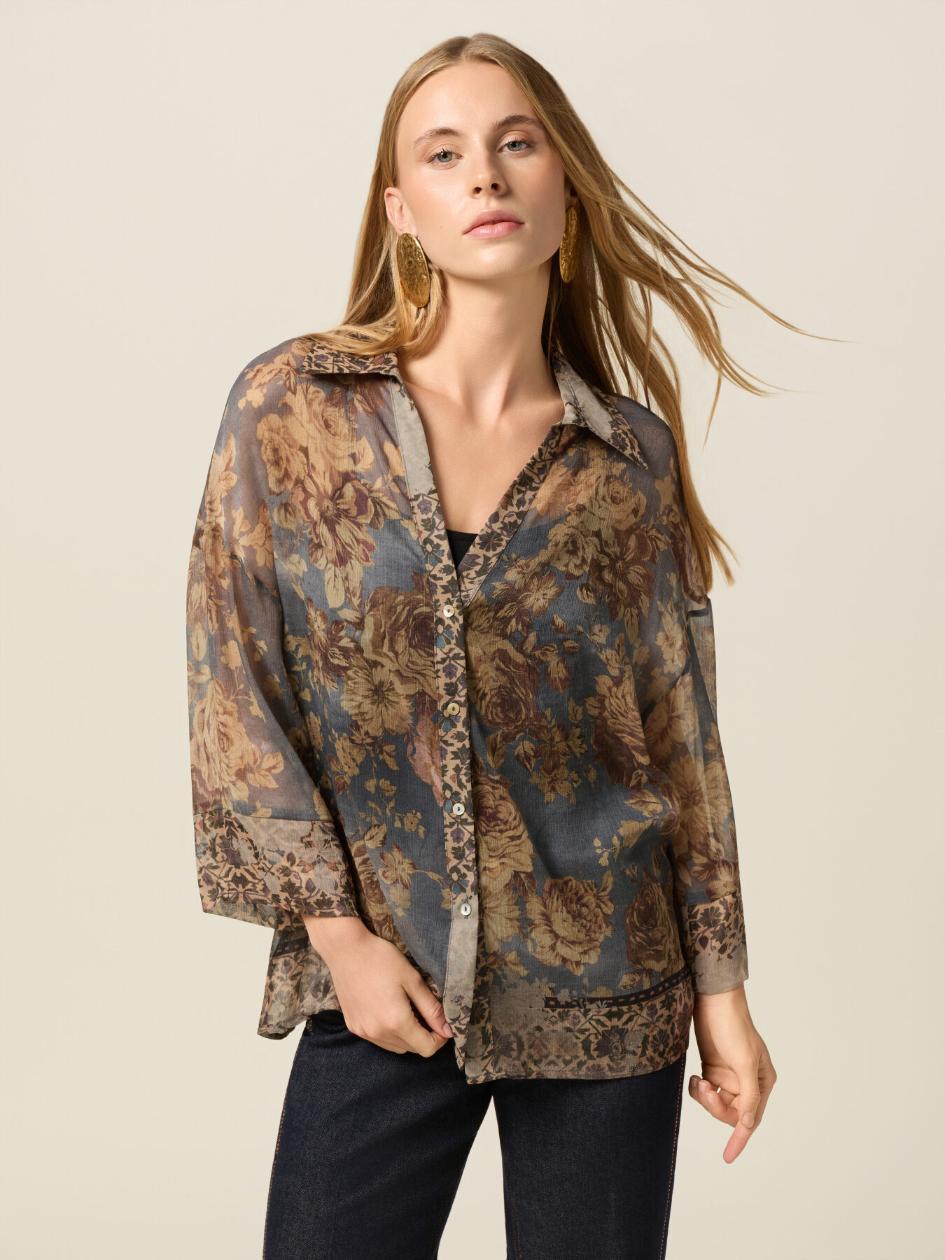 Camisa estampada con mangas kimono image number 0