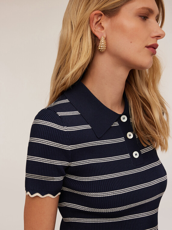 Polo in maglia a coste fantasia a righe