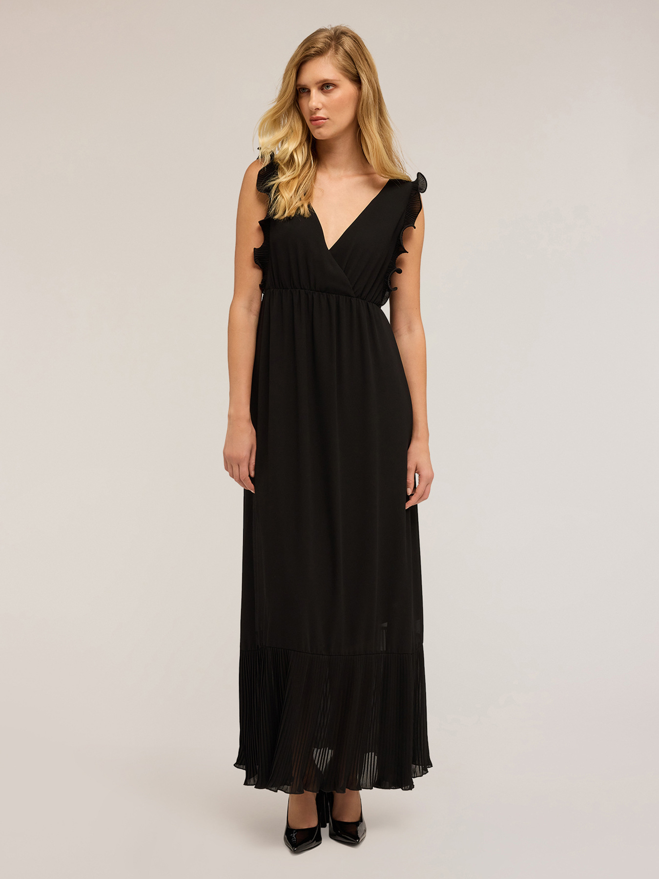 Rochie lungă cu margine plisată image number 0