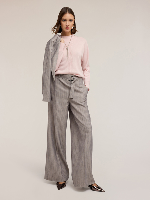 Pinstriped palazzo pants with belt