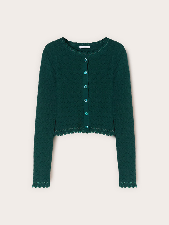 Short lace-effect knit cardigan
