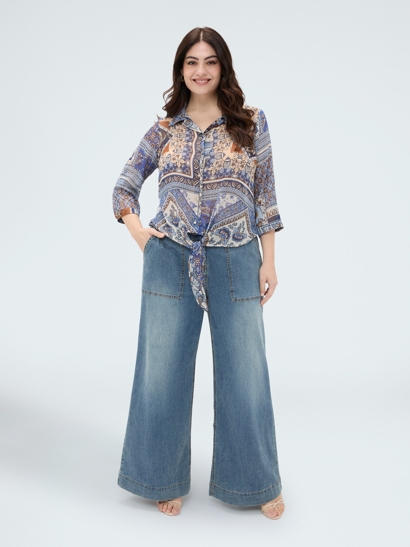 Foulard print blouse in viscose muslin image number 2