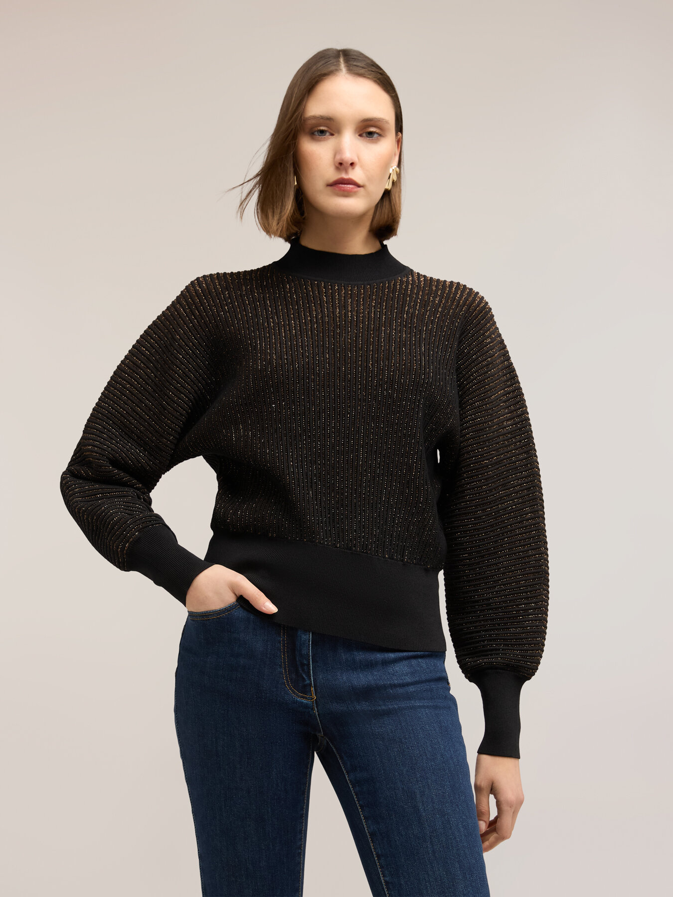 Ribbed turtleneck sweater in laminated yarn image number 2