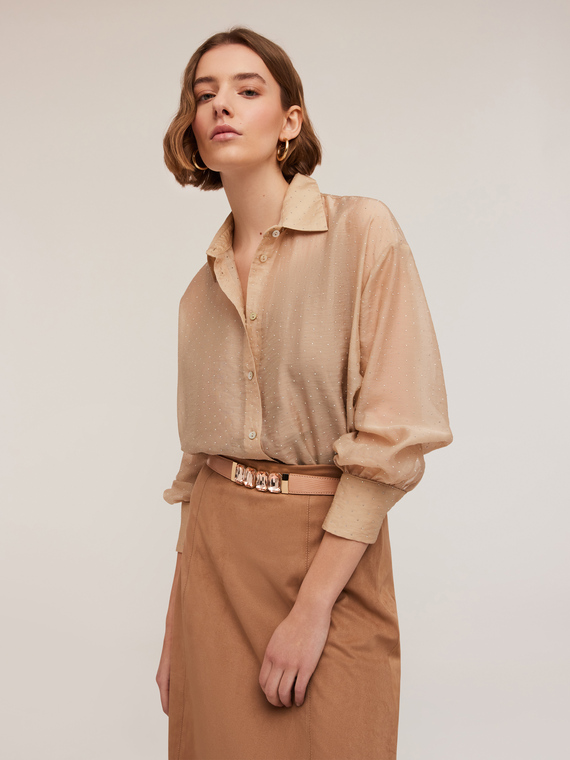 Chemise en lyocell mélangé avec petits cabochons