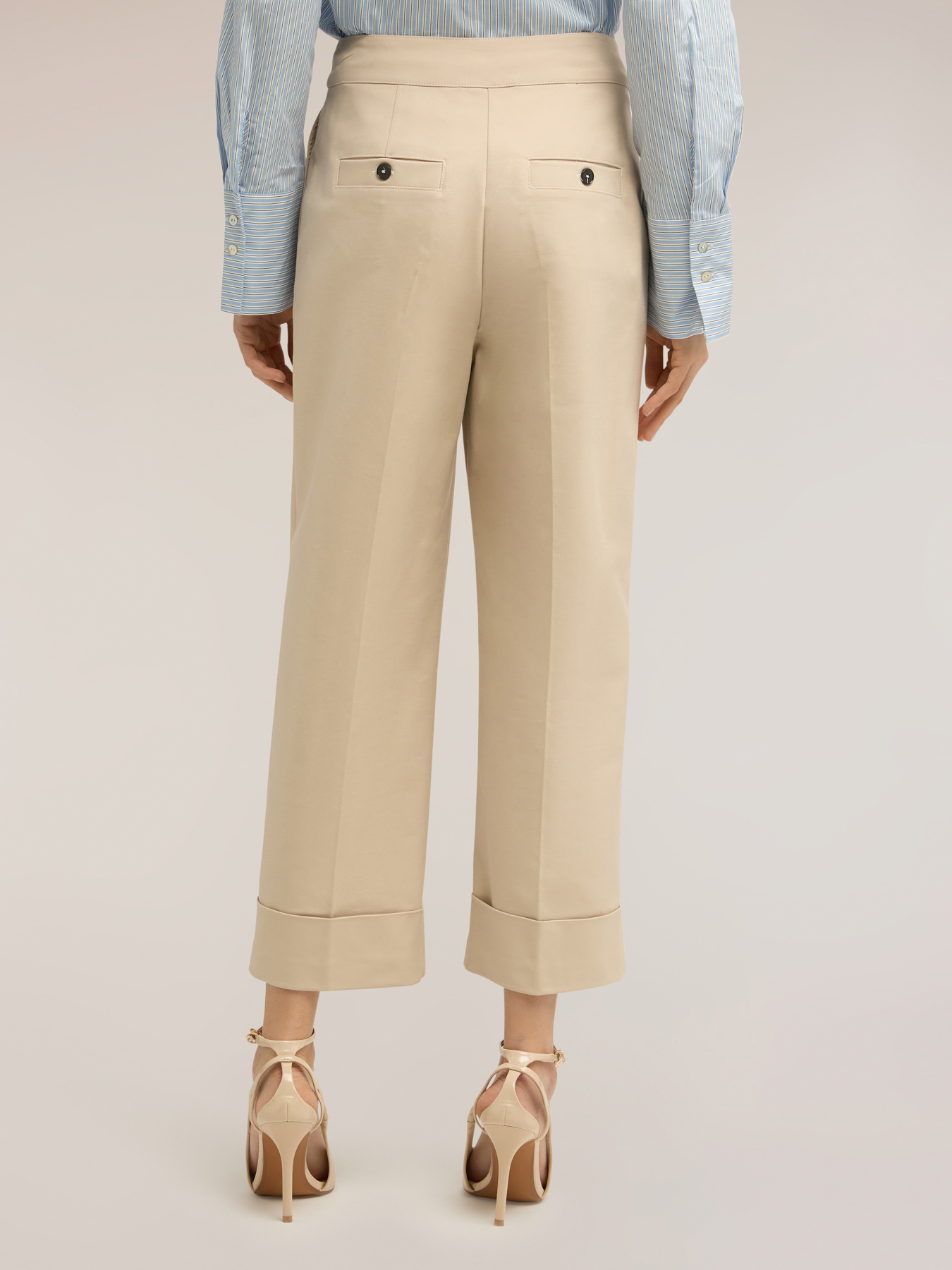 Pantalon large en tissu technique m&eacute;lang&eacute; coton image number 1