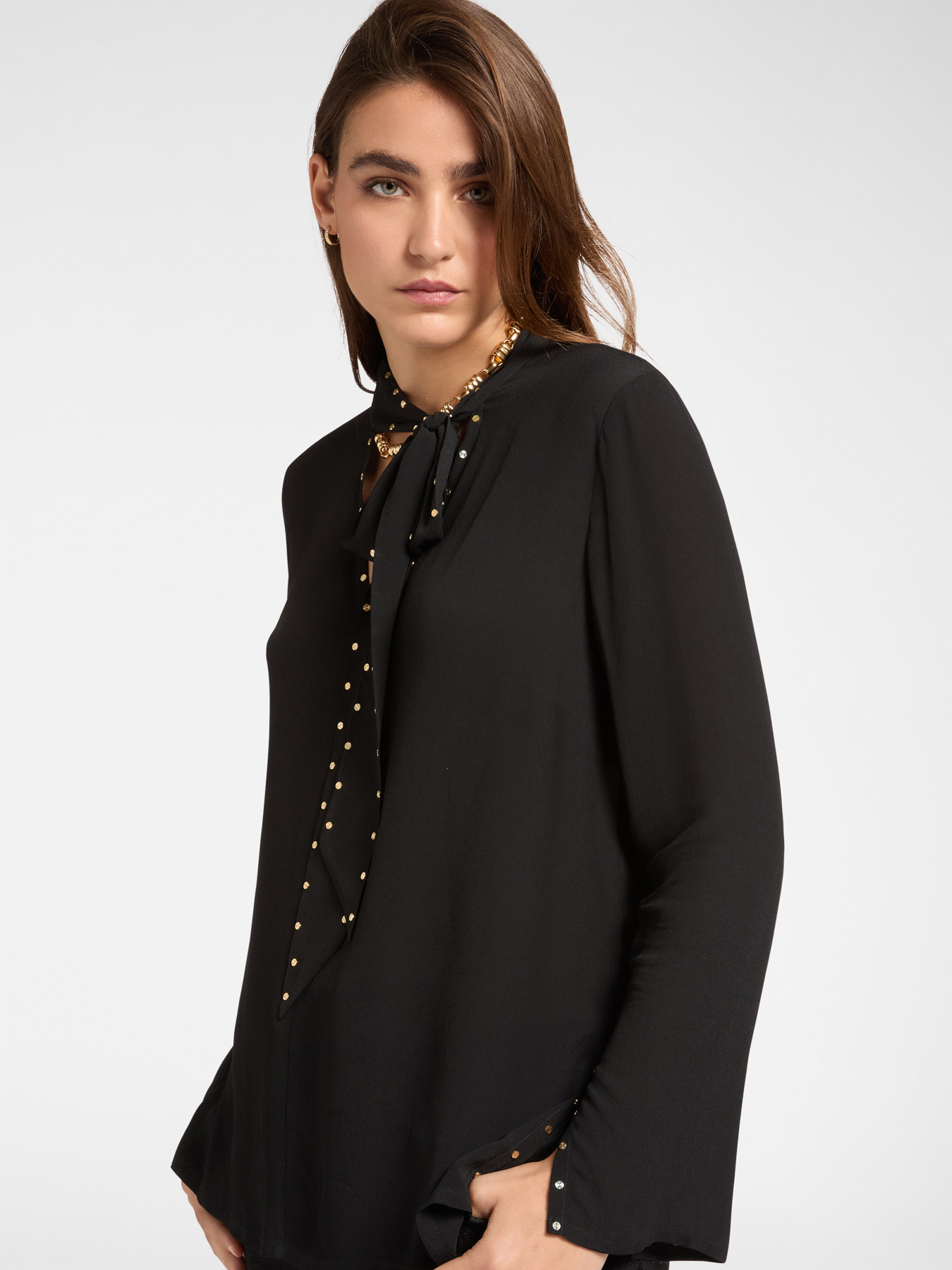 Blouse with sash and flat studs image number 0