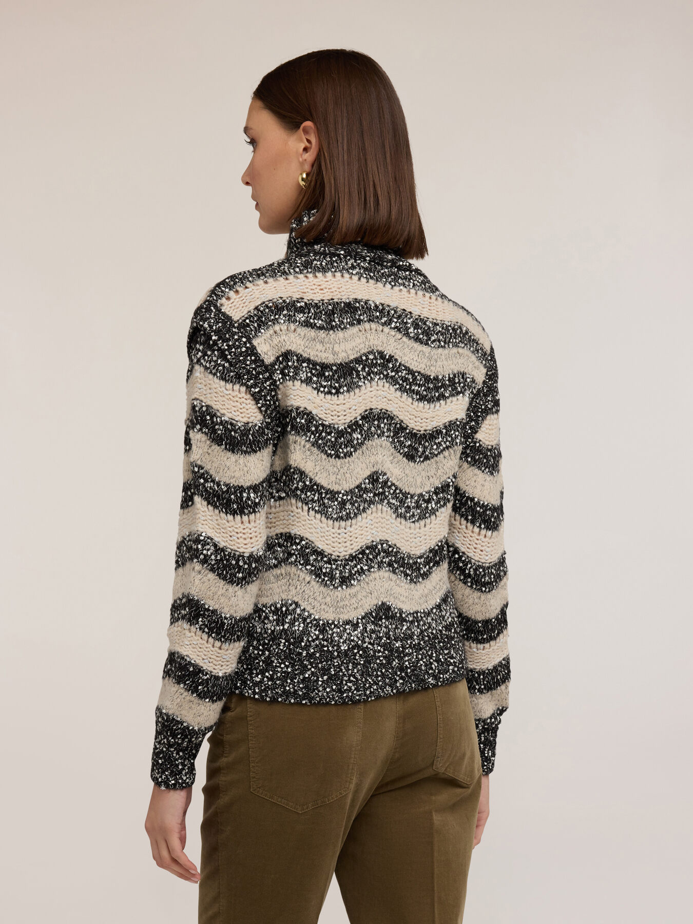 Heavy knit striped turtleneck sweater image number 1