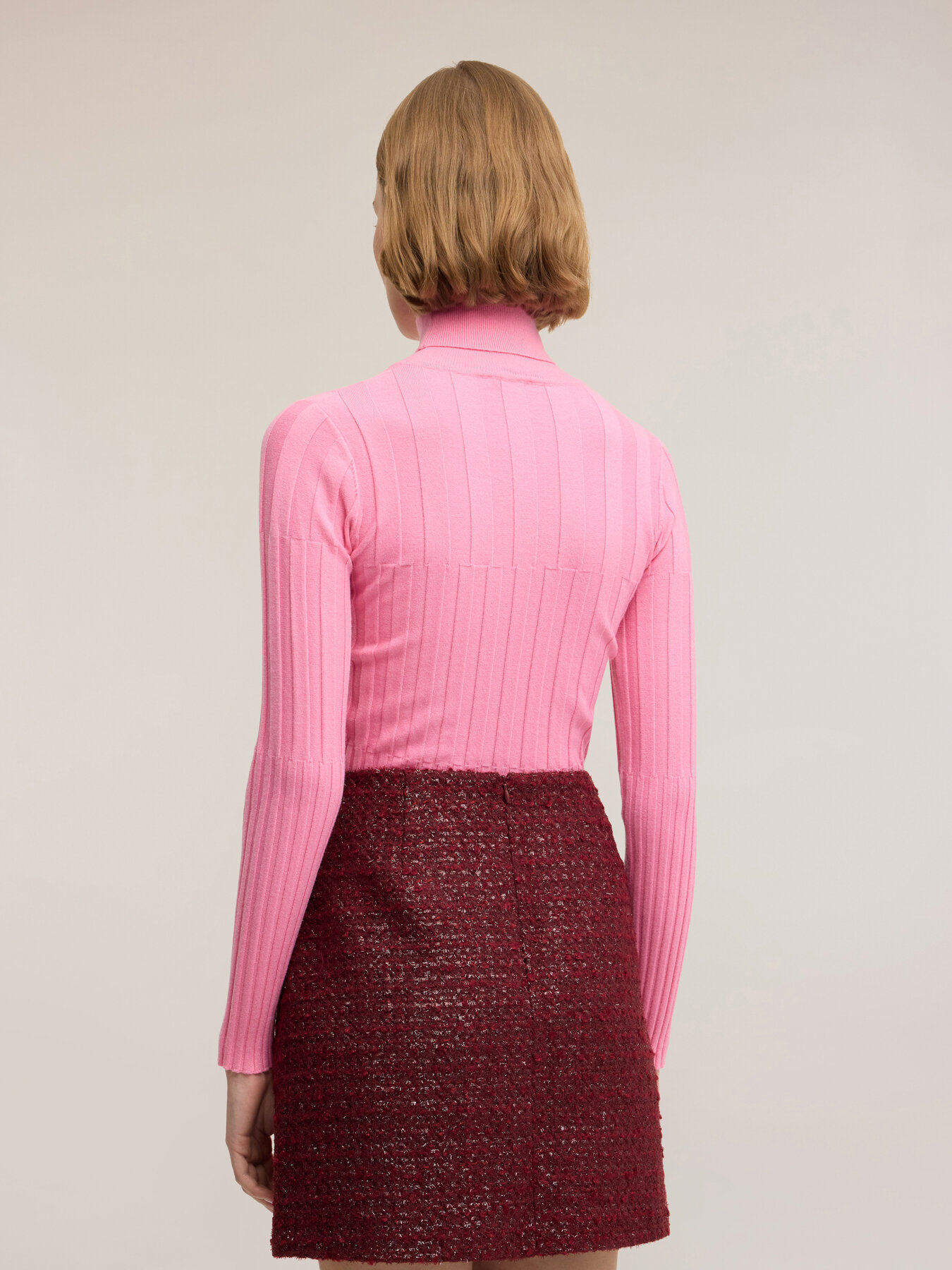 Turtleneck sweater with asymmetrical ribbed knit image number 1