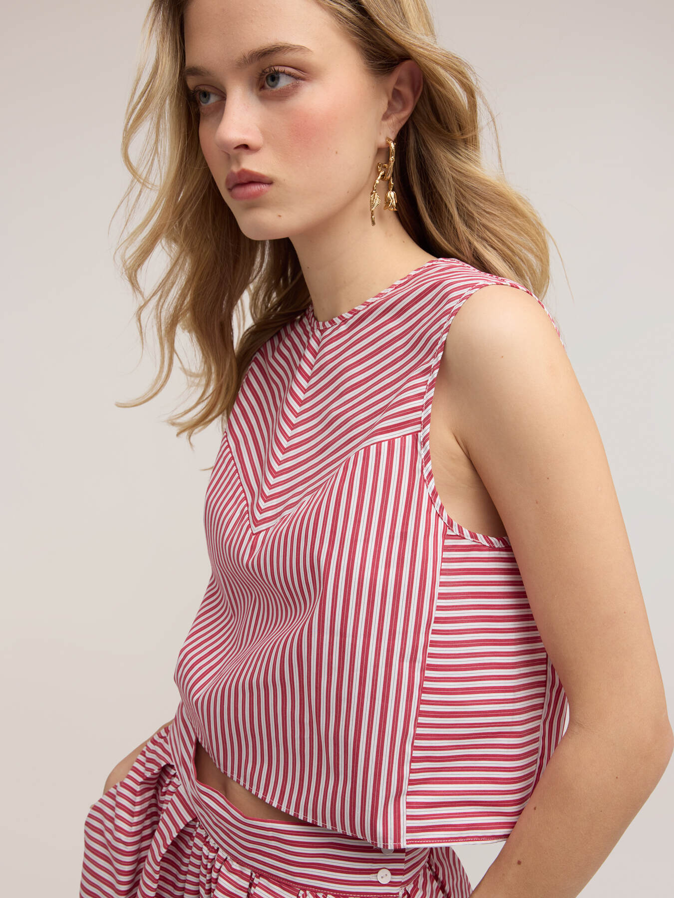 Striped poplin crop top image number 3
