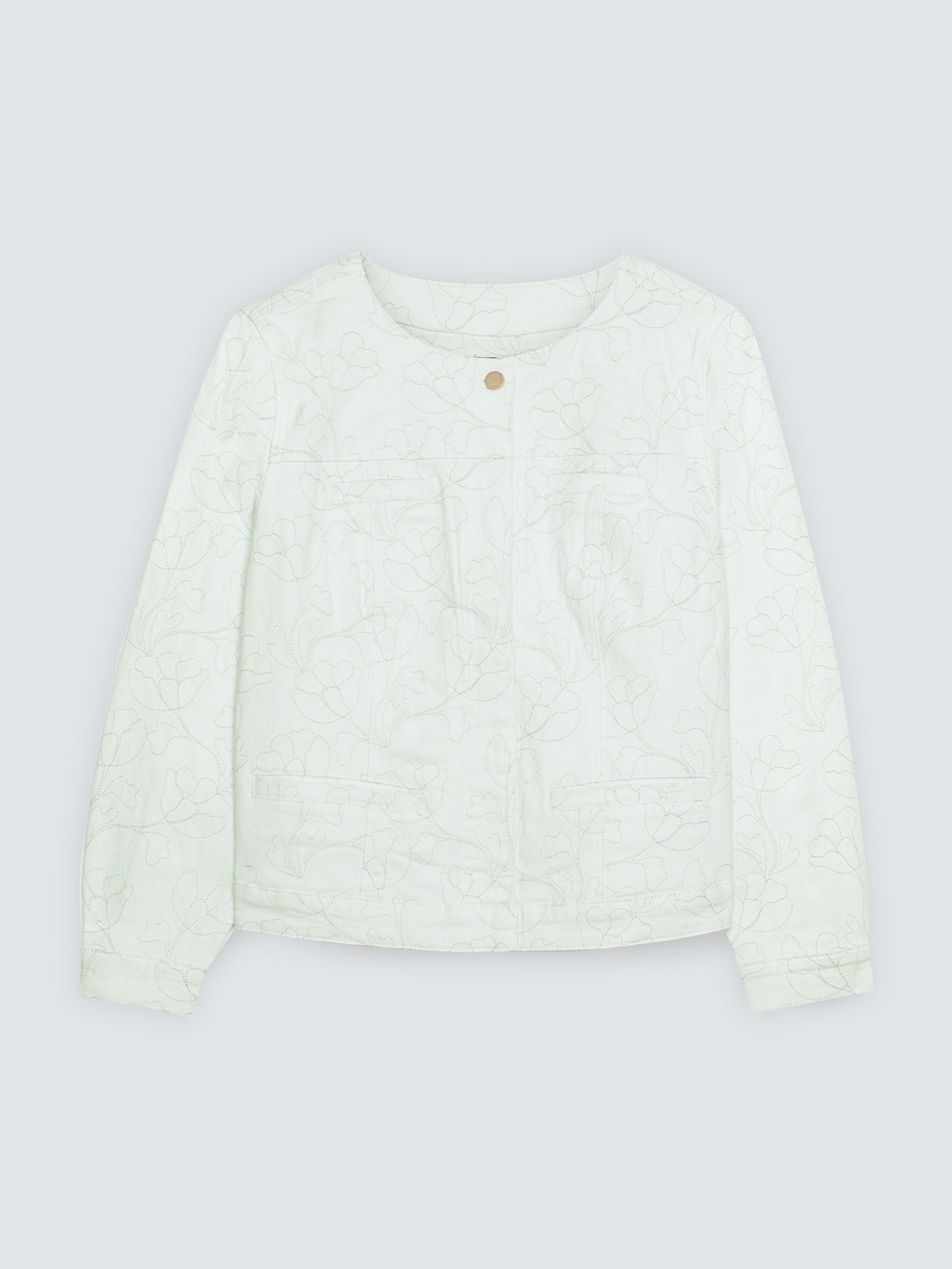 Giacca in denim bianco con ricamo floreale image number 4