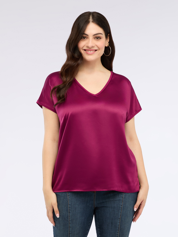 Two-material V-neck T-shirt