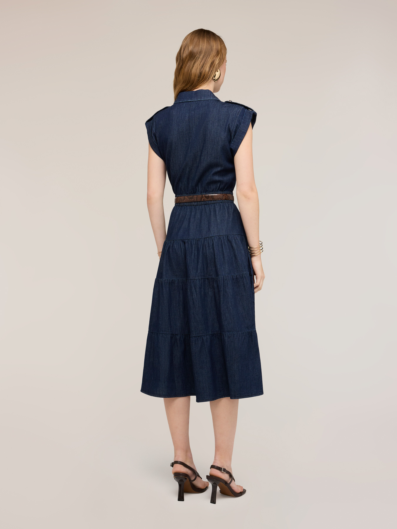Denim shirt dress with ruffled skirt image number 1