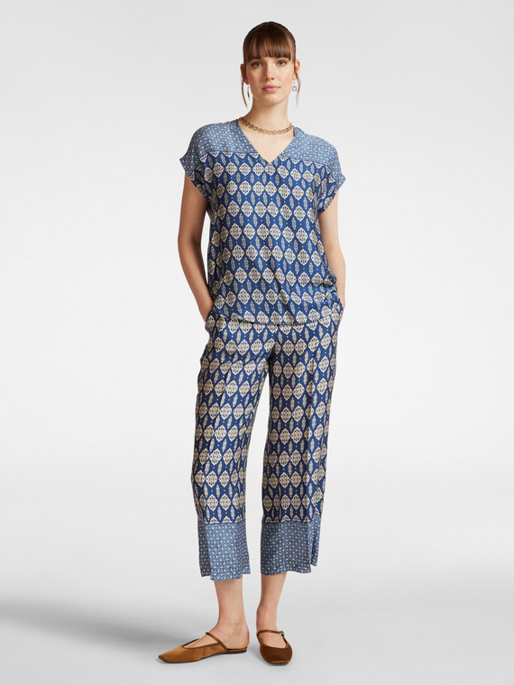 Cropped-Hose mit Ethno-Druck