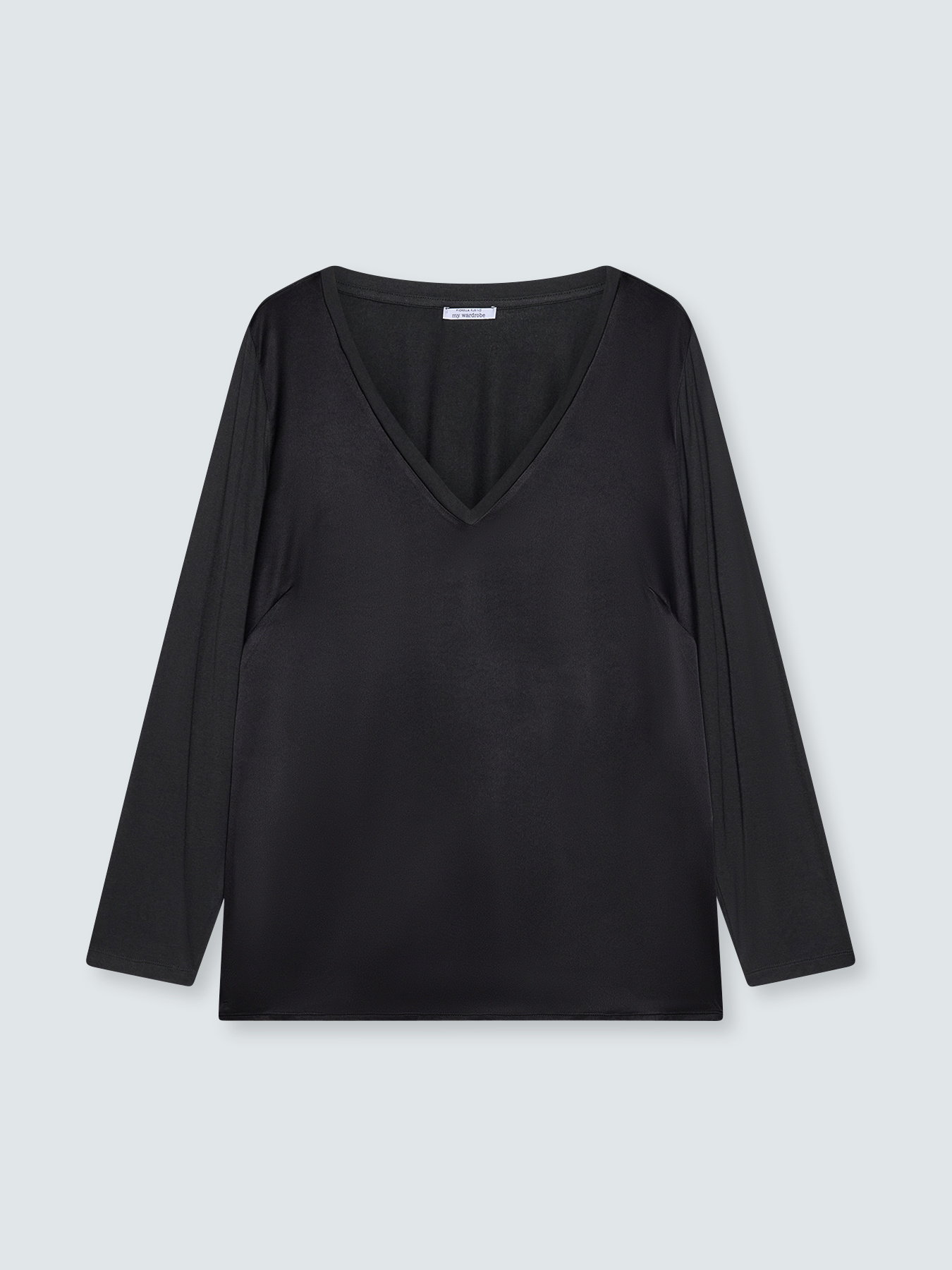 Two-material V-neck T-shirt with long sleeves image number 3