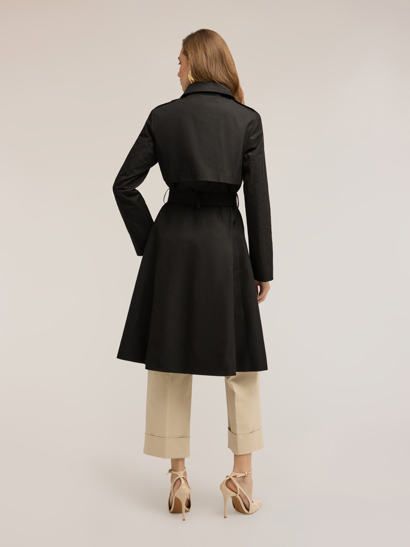 Mixed cotton drill trench coat with double belt image number 1