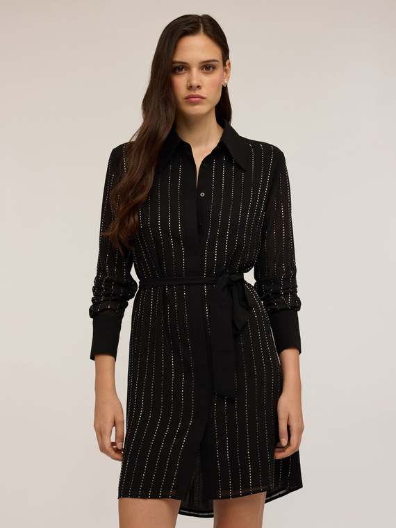 Hemdblusenkleid mit Strass-Streifen