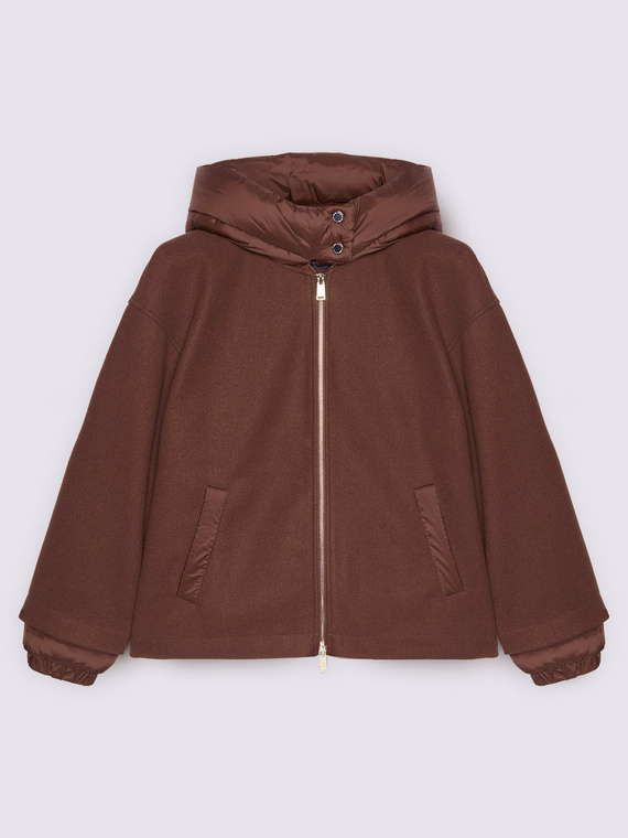 Two-material jacket with hood and zip