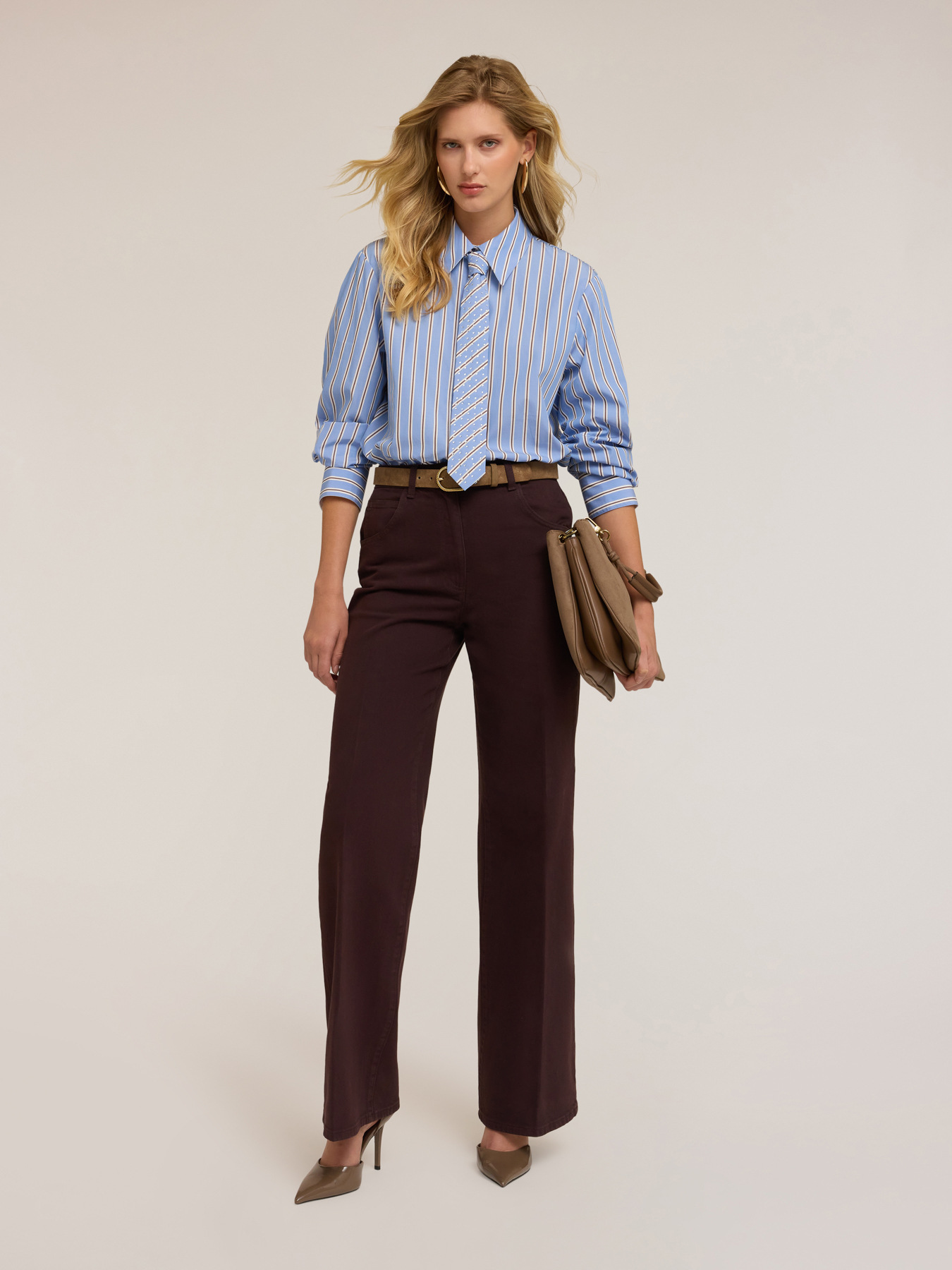 Striped shirt with rhinestone tie image number 3