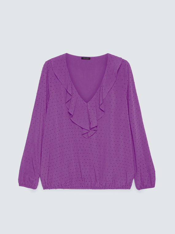 Bluse aus Plumetis mit Punkten und Volant
