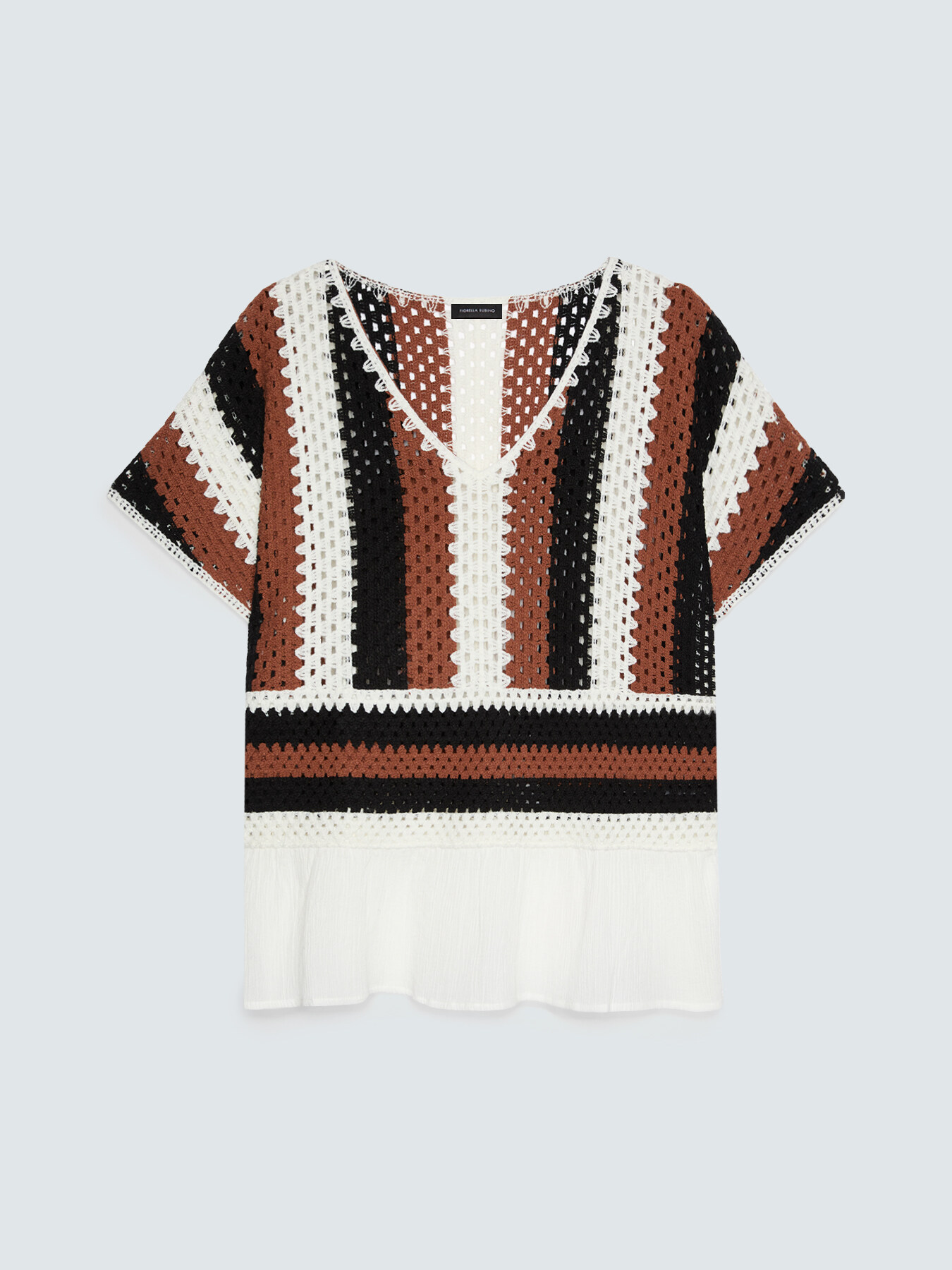 Gestreifter Strickpullover mit Lochmuster image number 5