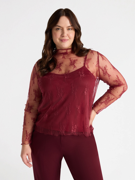 T-shirt in pizzo con top