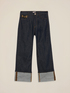 Blugi palazzo din denim cu cataramă bijuterie image number 4