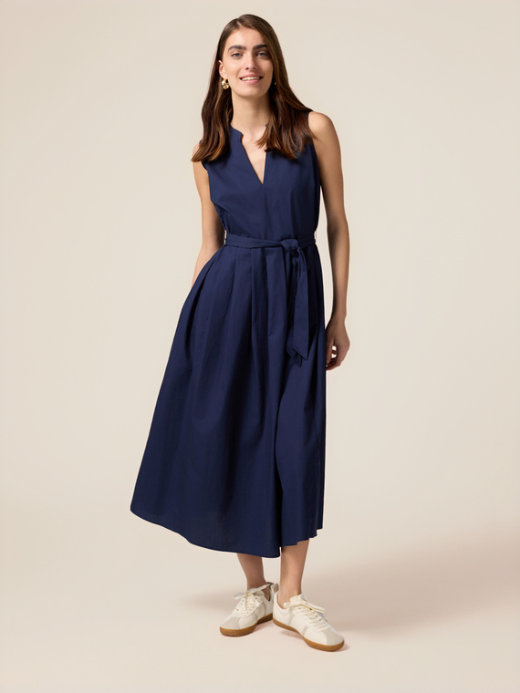 Vestito midi in popeline con cintura