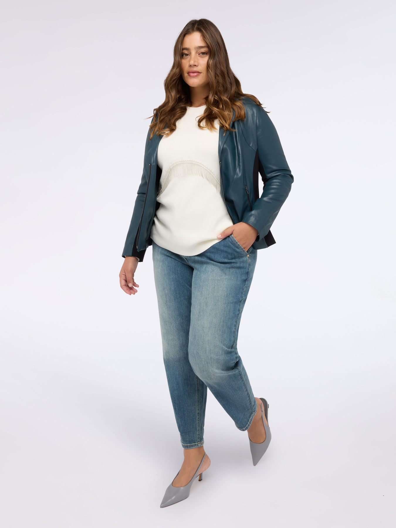 Giacca biker con parti in tessuto stretch image number 1