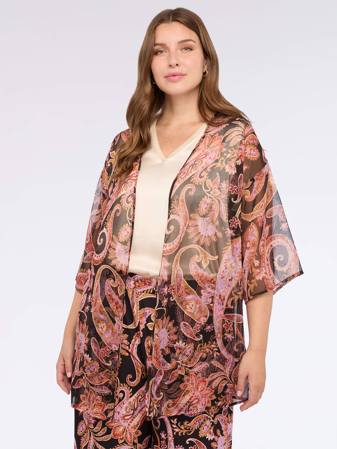 Kimono en crêpe imprimé cachemire. image number 0