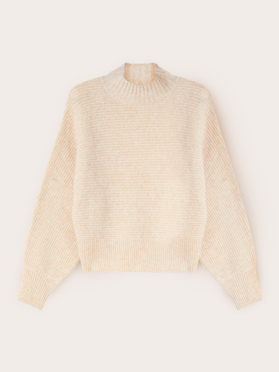 Short ribbed sweater with high neck