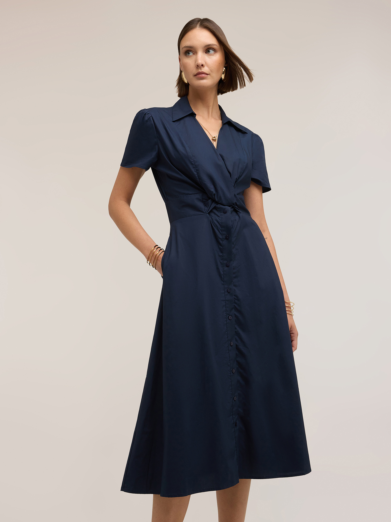 Rochie chemisier midi din poplin image number 2