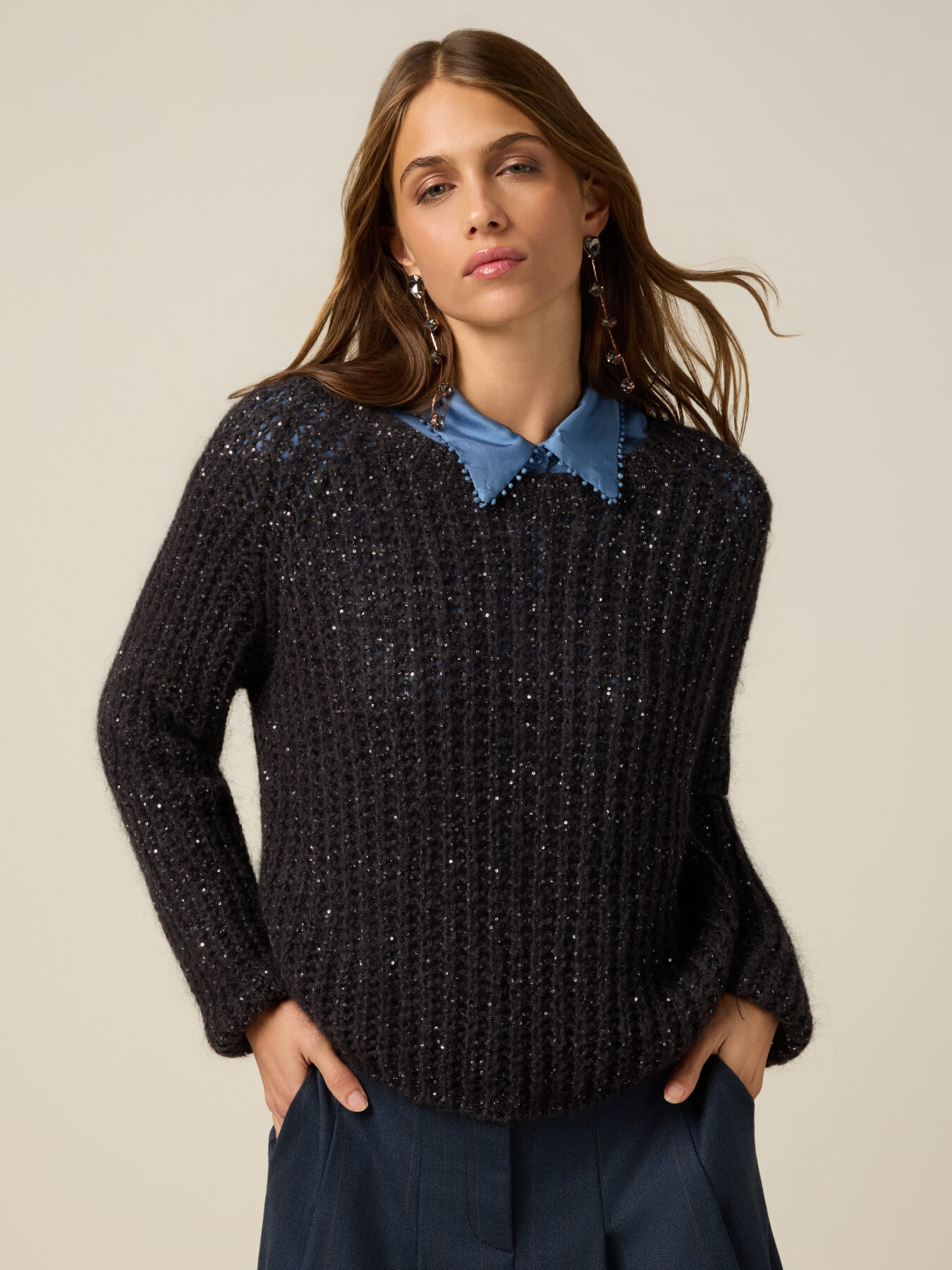 Maglia misto mohair con paillettes image number 0